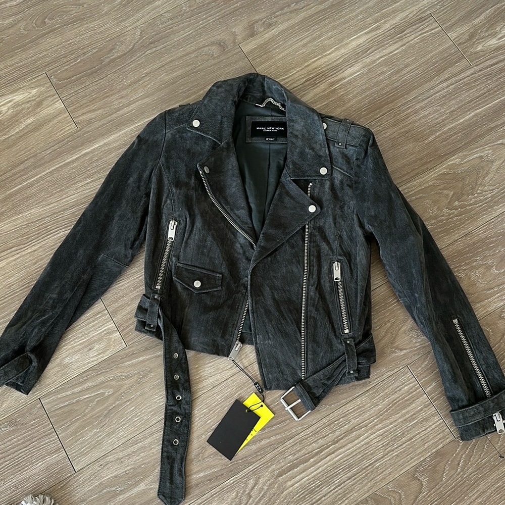 Brand new Marc New York Andrew Marc leather motorcycle jacket in grey